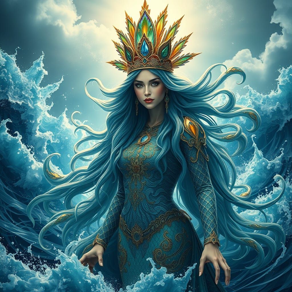 Hyperrealistic Iranian Water Goddess Anahita in Majestic Oce...