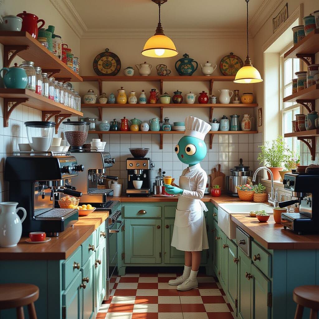 Surreal Barista Kitchen with Sentient Appliances