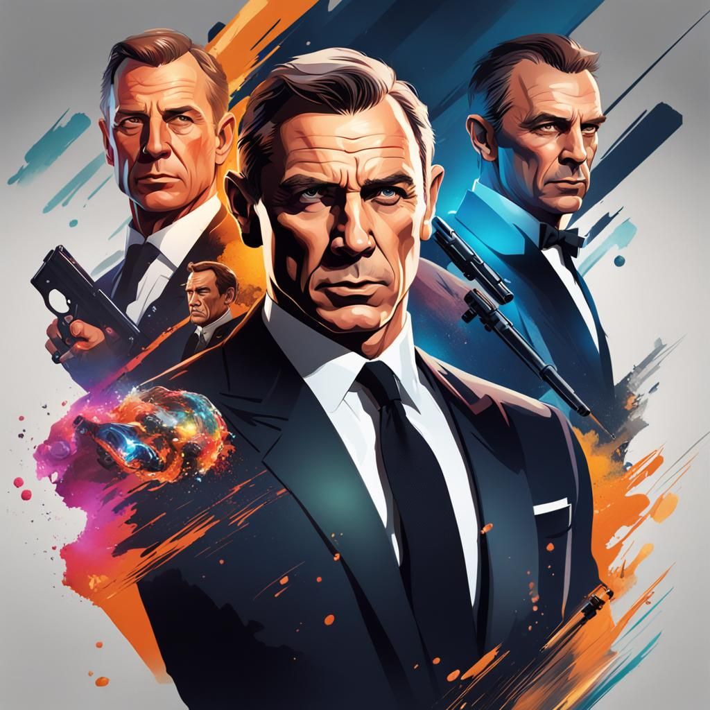 James Bond Portrait in Hyperdetailed Art Style