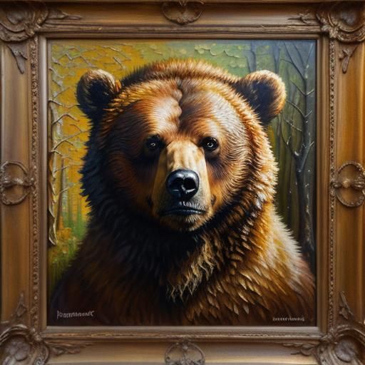 "Rembrandt (Cirage:1.5) deep saturation"brown bear on a brow...