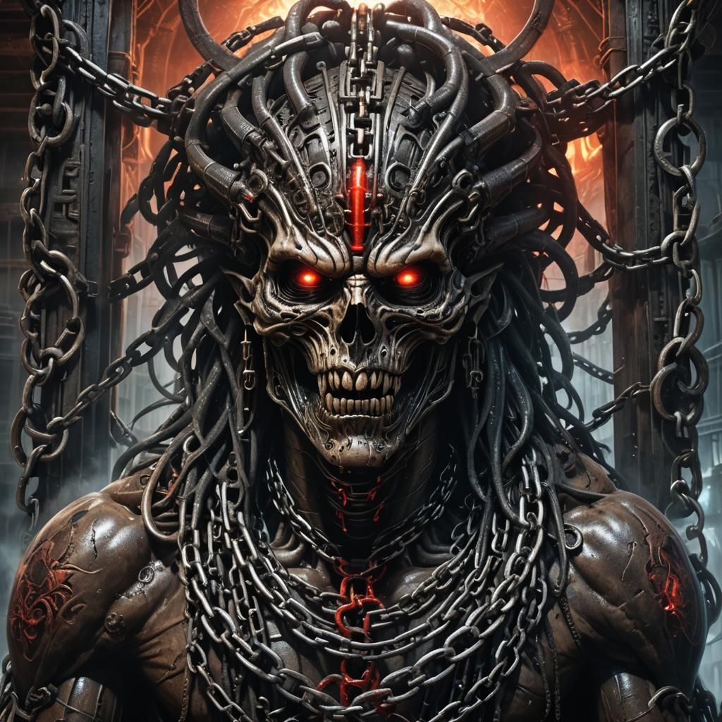 Colossal Chained Creature in Dark Fantasy Style