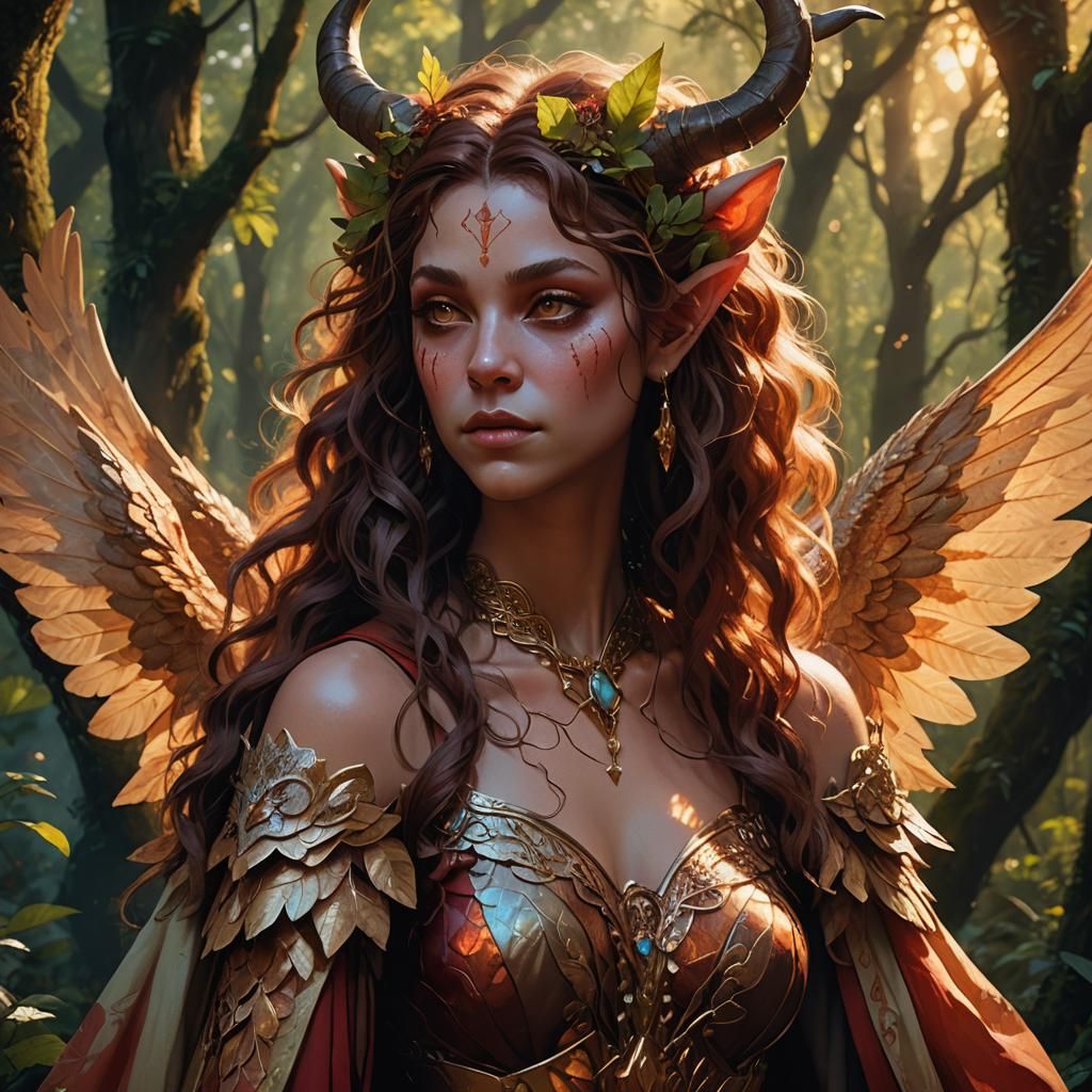 Female Satyr Bard in Lush Forest: Fantasy Art