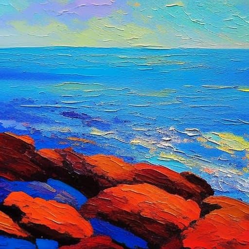 Neo-Impressionist Sea in Expressionist Oil Painting Style