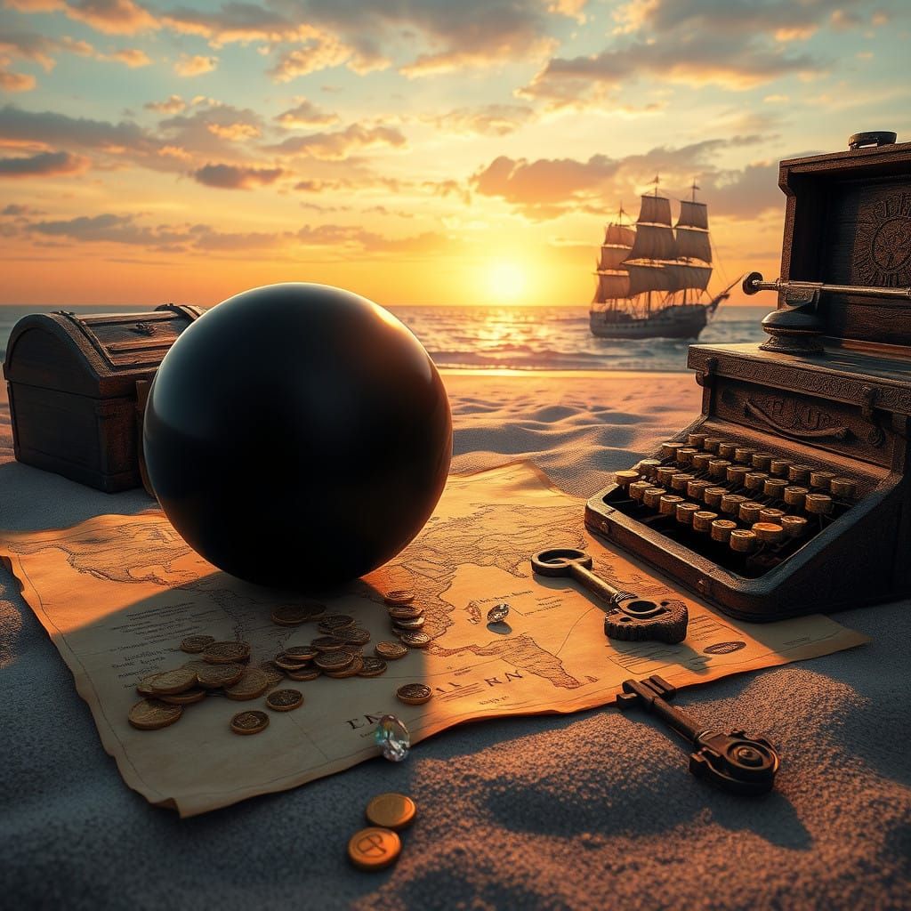 Fantastical Beachside Treasure Trove with Mysterious Black S...