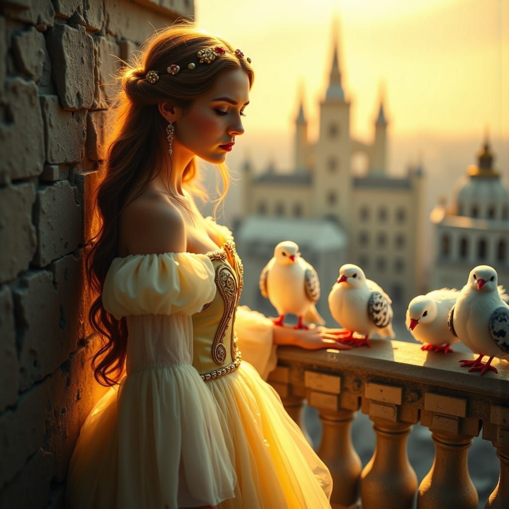 Princess on Crumbling Balcony at Eternal Sunrise