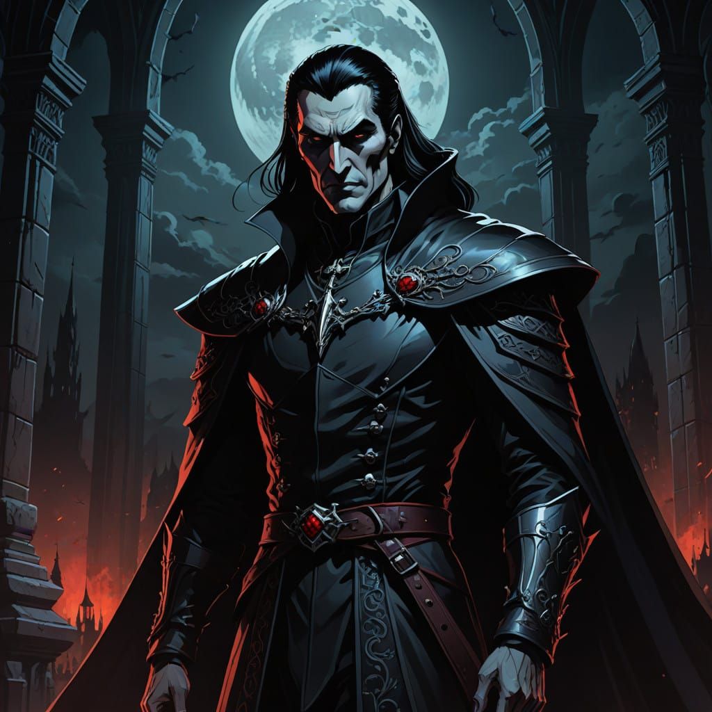 Dark Fantasy Anime Portrait of Vlad III Dr&abreve;culea