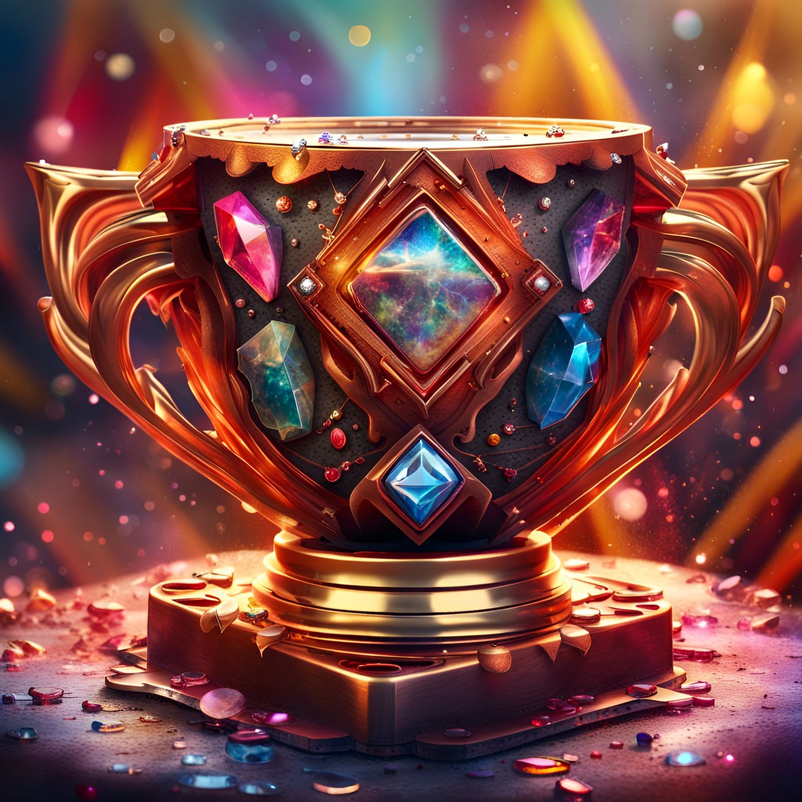 Ornate Copper and Gem Trophy on Fantasy Background