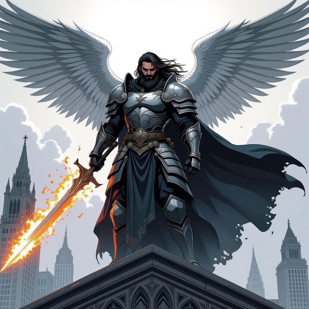 Angelic Warrior on Gothic Cathedral Roof