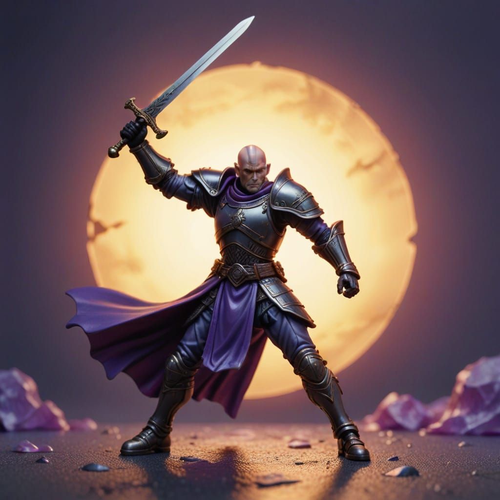 3D Plastic Miniature Warrior with Sword, Macro Photograph