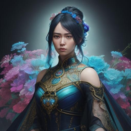 Hyperrealistic Woman in Colorful Futuristic Attire