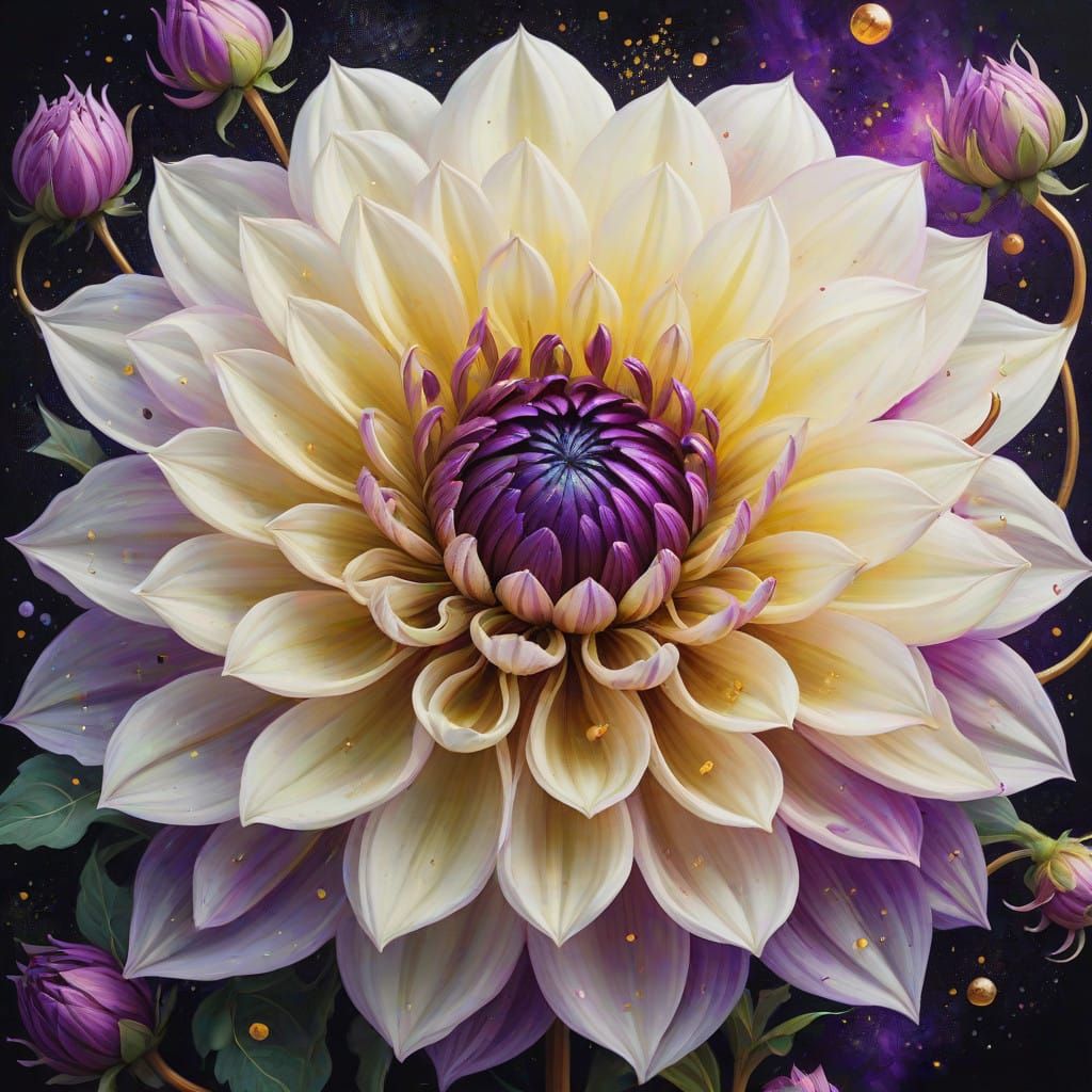 Purple Dahlia Blooms in Golden Opulence