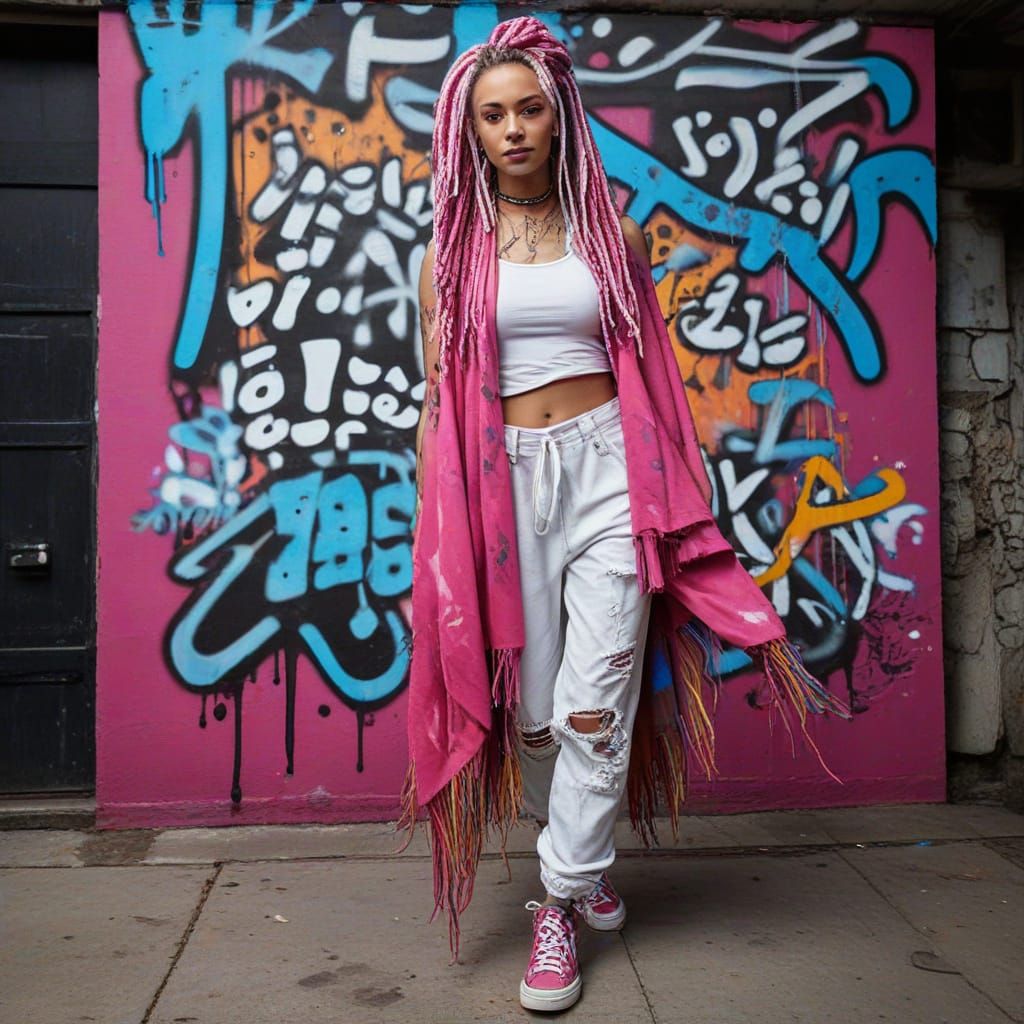 Stunning Woman with Dreadlocks in Graffiti Art Style