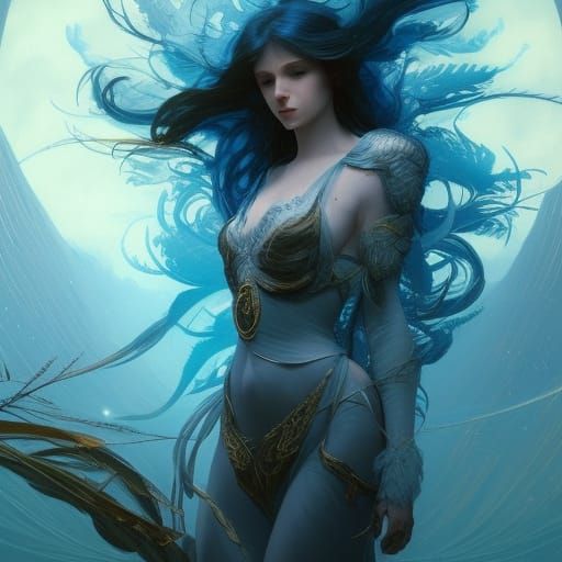 Blue Phoenix in Dark Fantasy Style