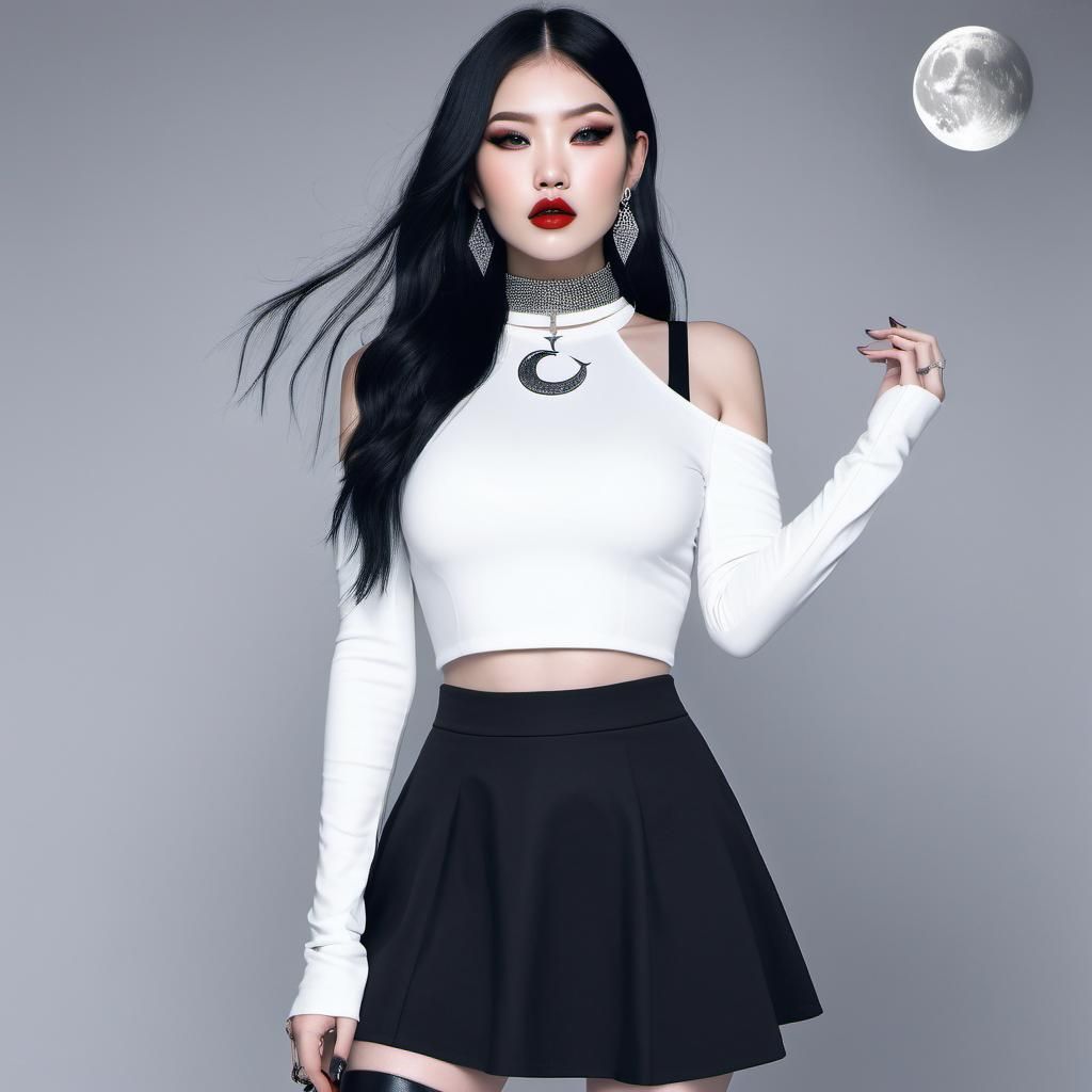 Hyperreal Diana: Moon Goddess in Silver and Black