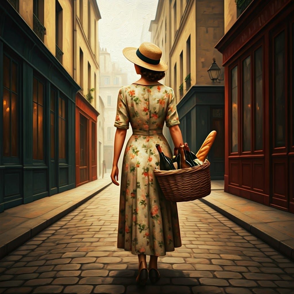 Elegant Woman with Wine in Post-War Paris