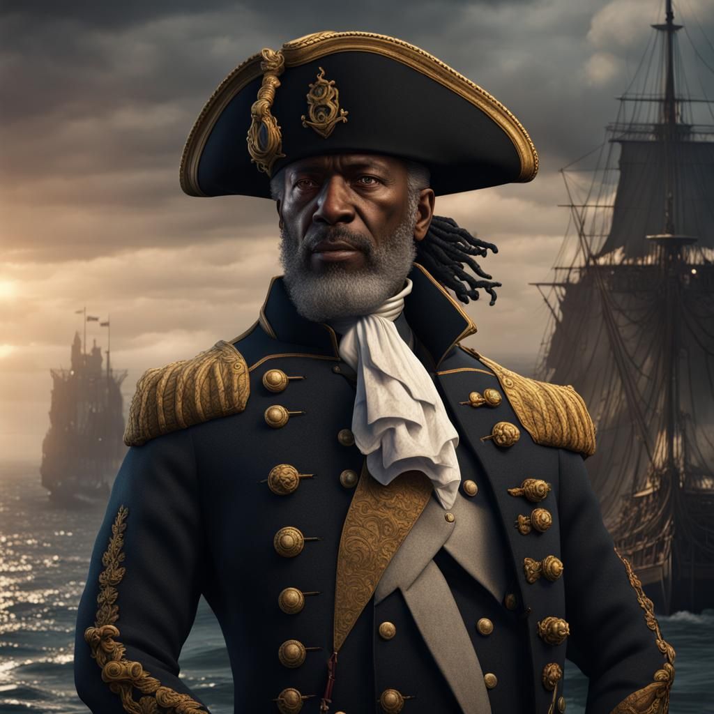 1600s Black British Navy Captain: Detailed Matte Painting