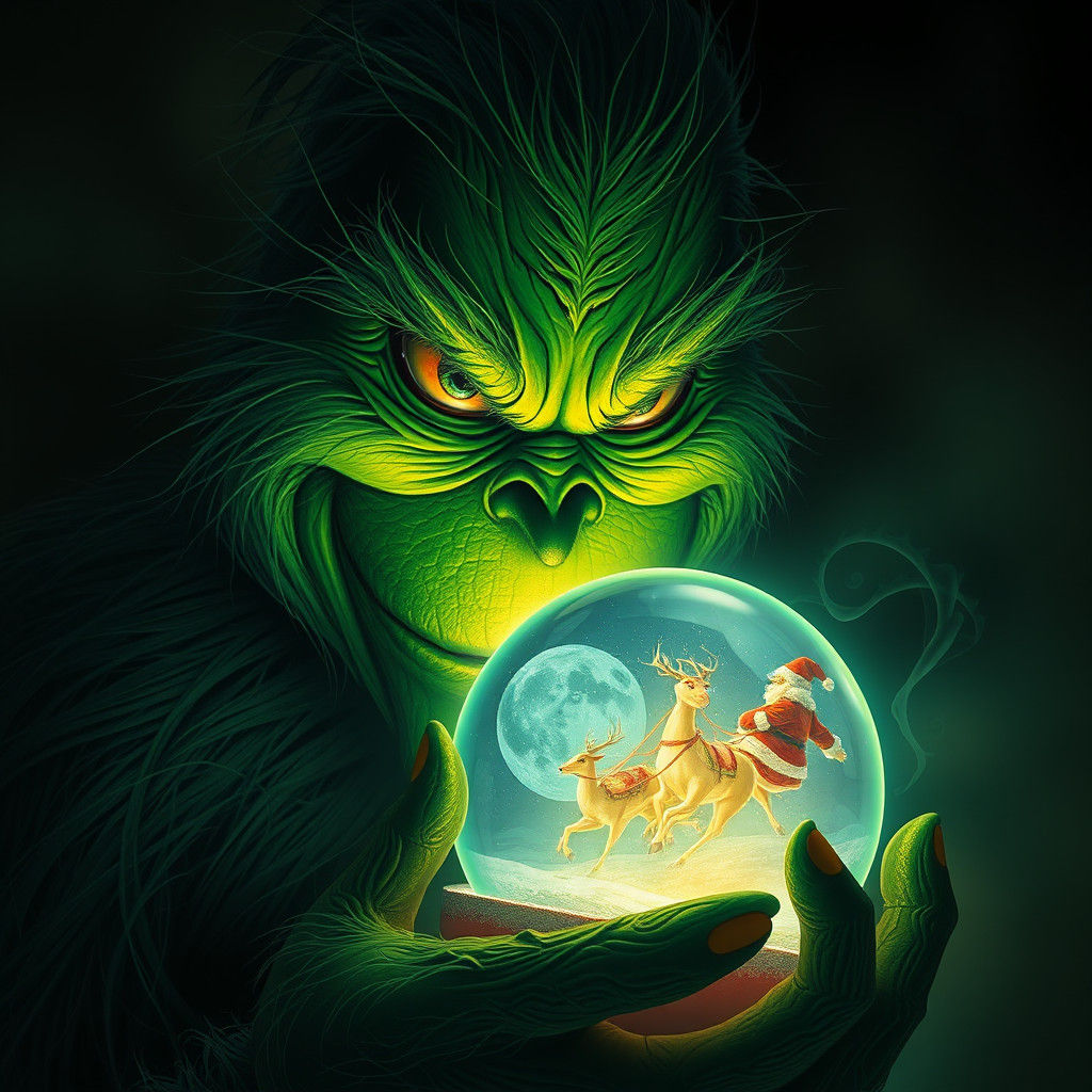 Grinch Sees Santa in Crystal Ball, Art Nouveau Style