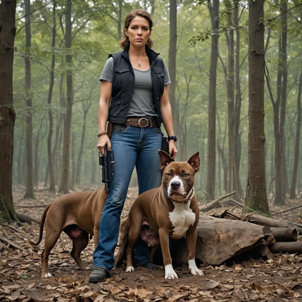 Portrait of Man with Dog and Woman in Woods