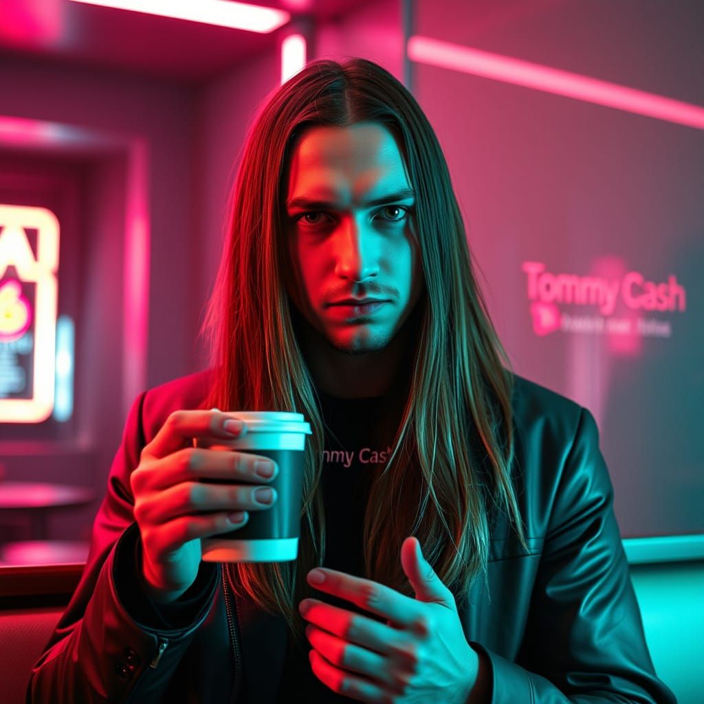 Tommy Cash Portrait in Neon-Lit Futuristic Style