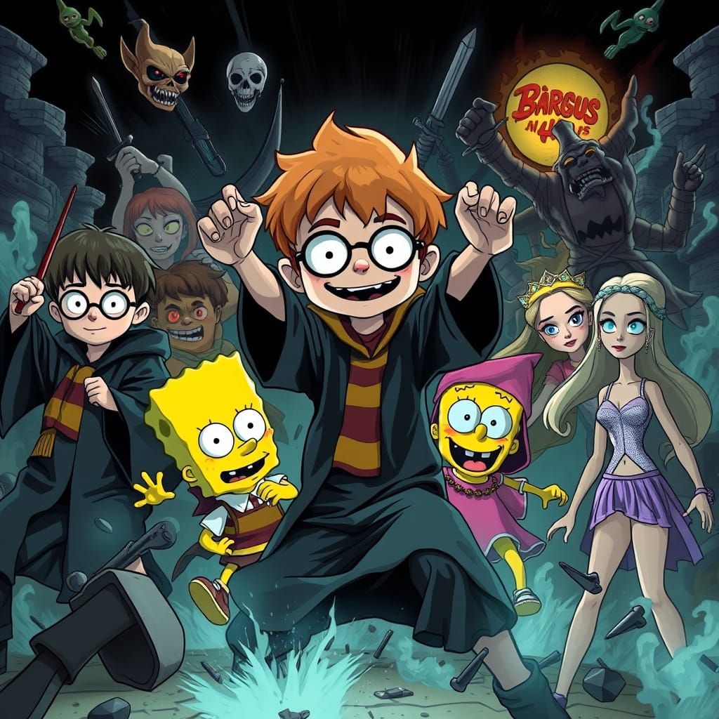 Cartoon Characters Clash in Dark Digital Art