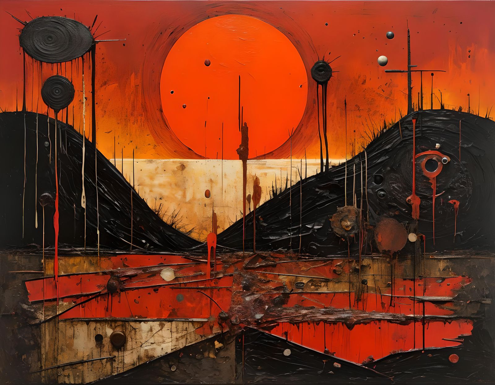 Surreal Sunset Landscape in Abstract Painting Style
