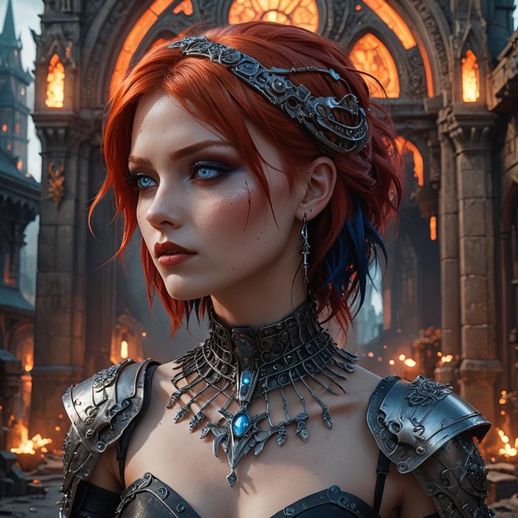 Emo Woman with Piercings, Digital Matte Painting