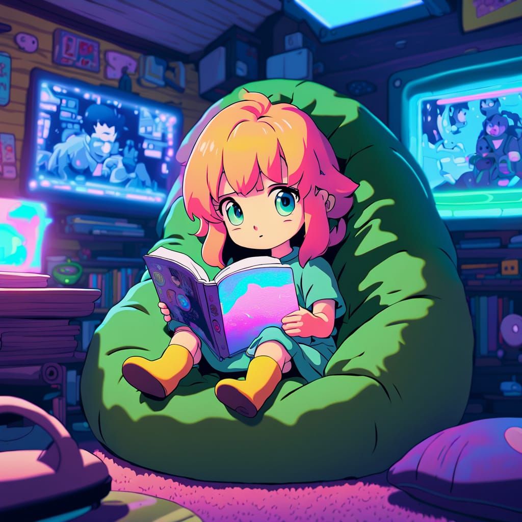 Chibi Link Reading in Cozy Spaceship Cabin