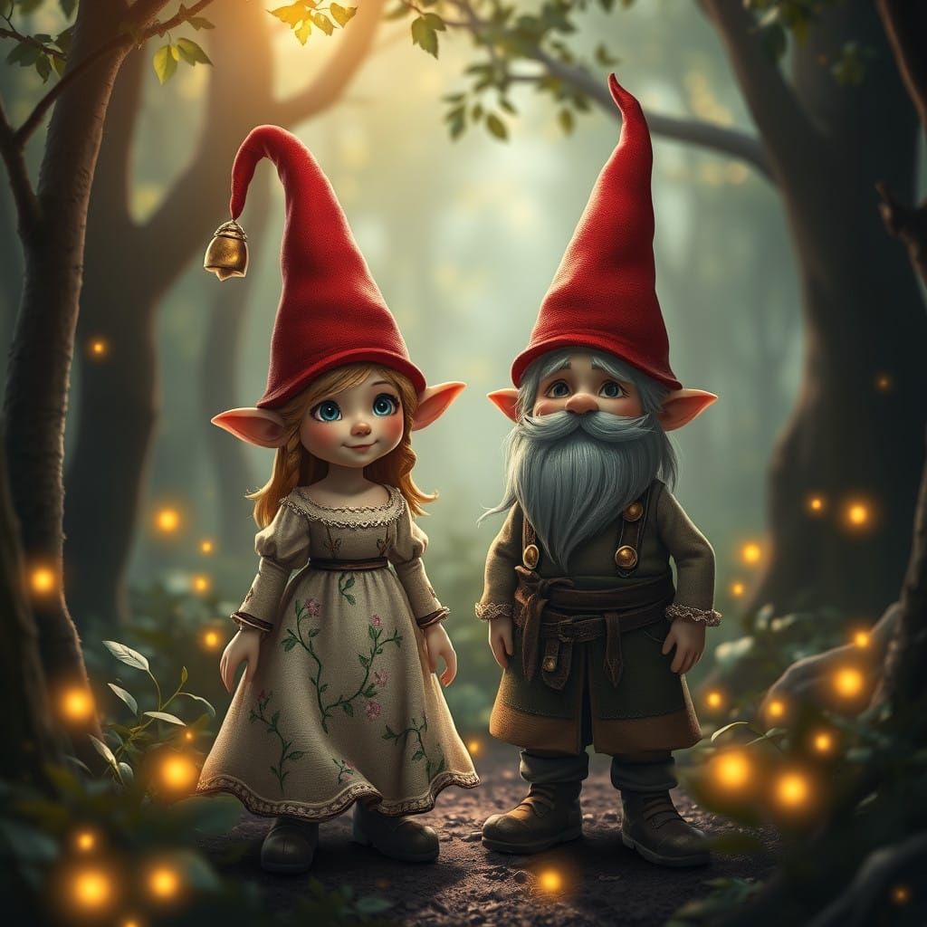Whimsical Gnome Couple in Enchanted Forest