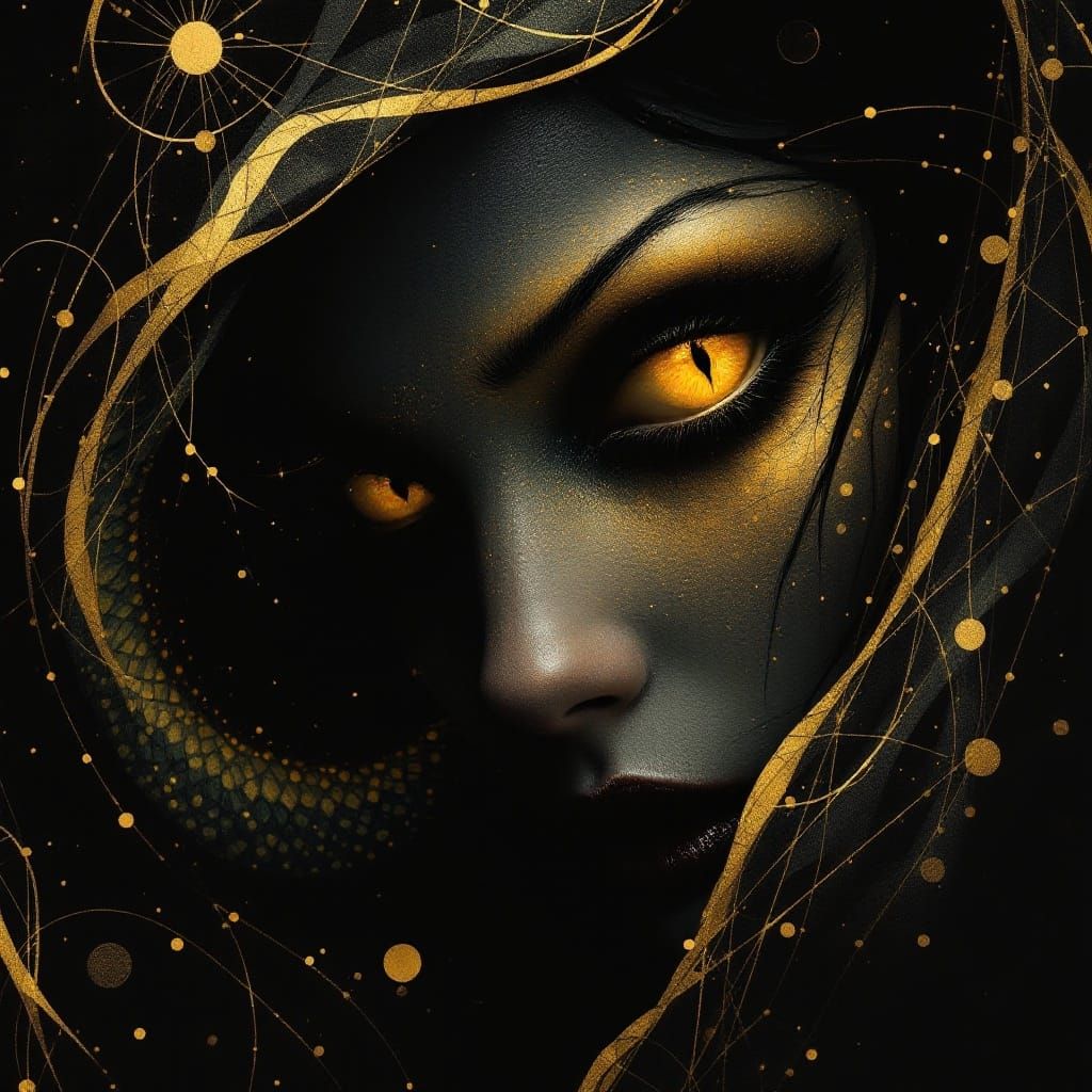 Reptilian Goddess in Dark Fantasy Art Deco