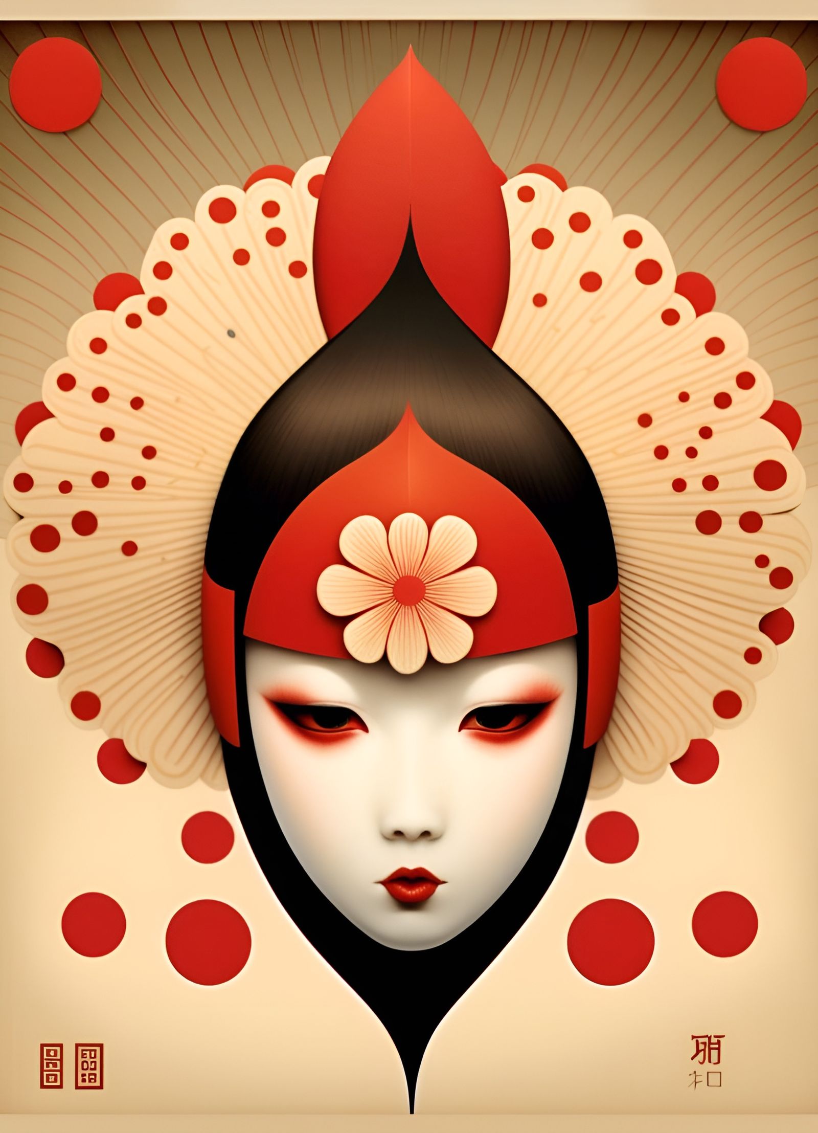 Minimalist Kabuki Poster with Sakura Blossoms