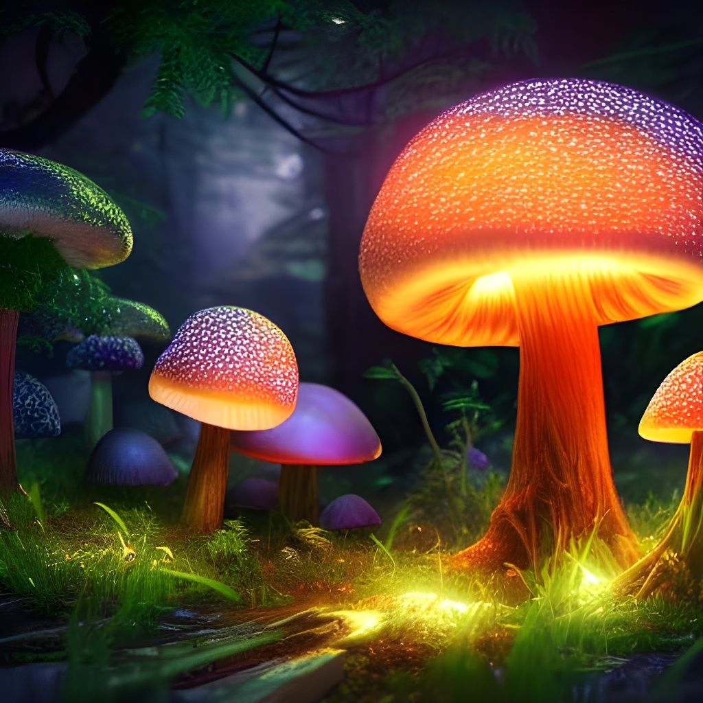 Bioluminescent Crystal Mushrooms on Pandora in Fantasy Style