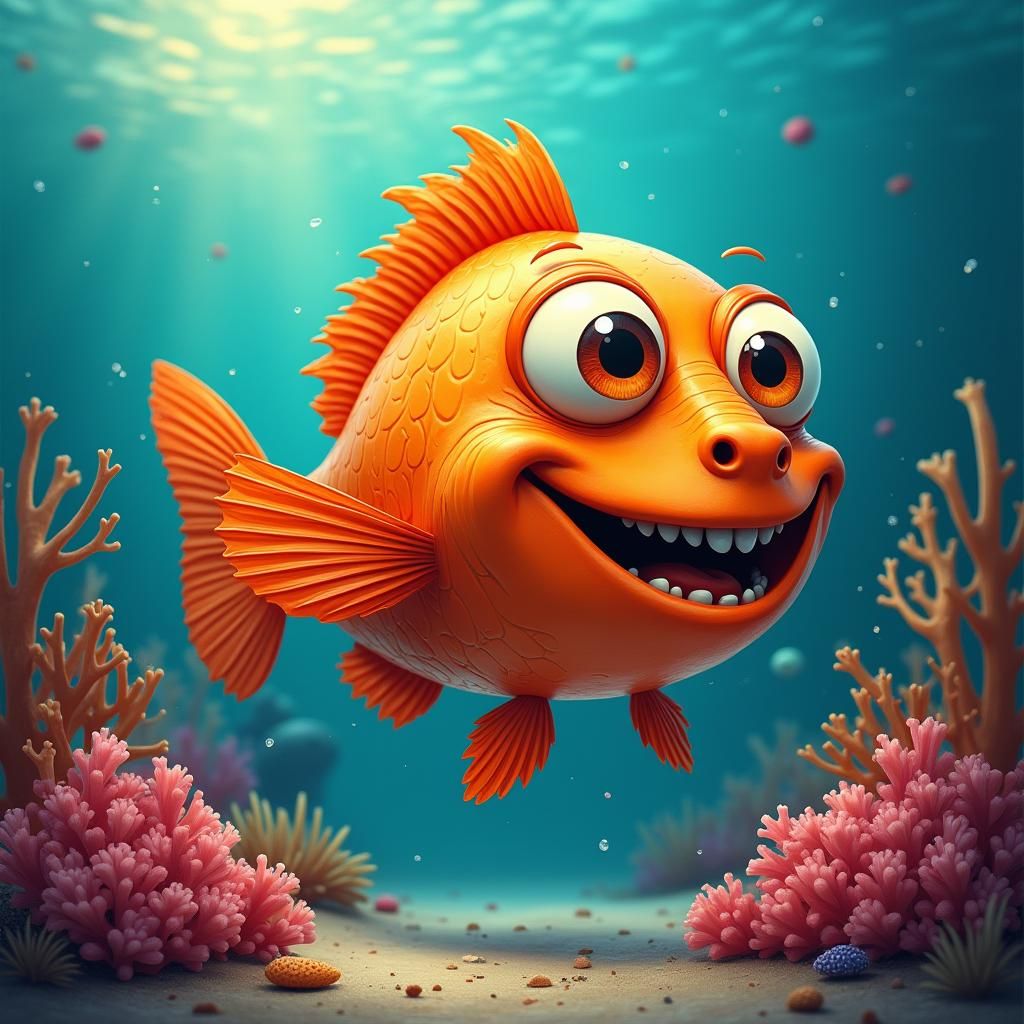 Whimsical Orange Fish Swimming in Coral Reef