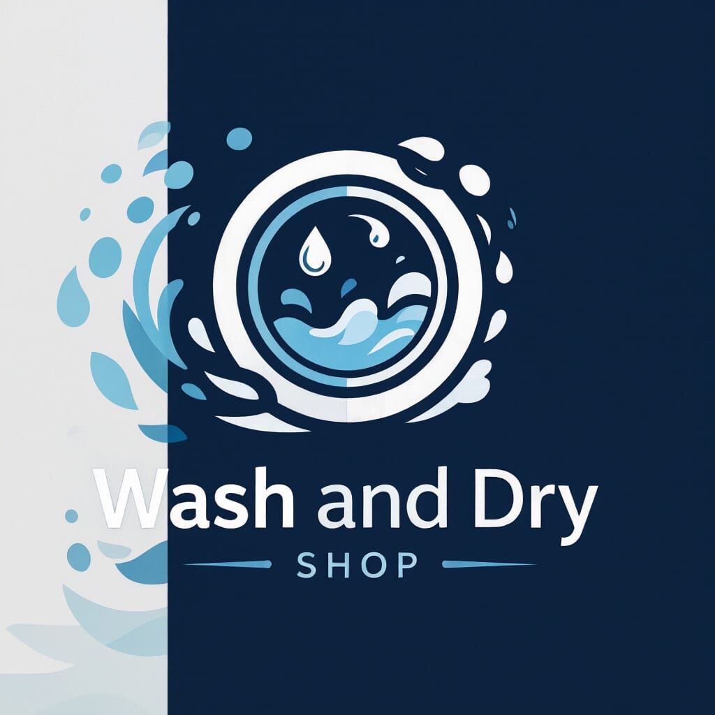 Wash and Dry Shop Logo: Vector Art with Blue & White