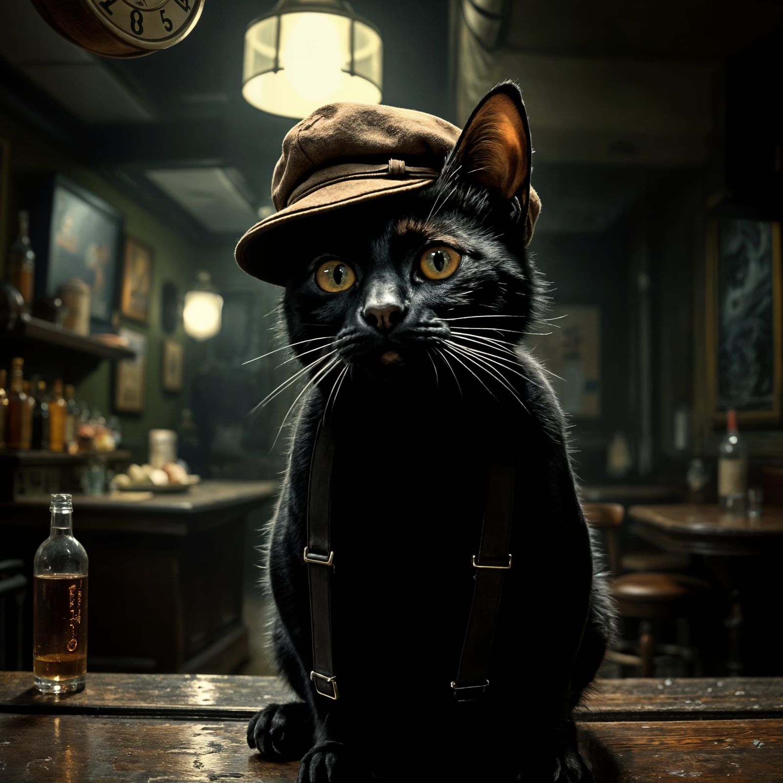 Anthropomorphic Cat in 1920s Speakeasy, Film Noir Style