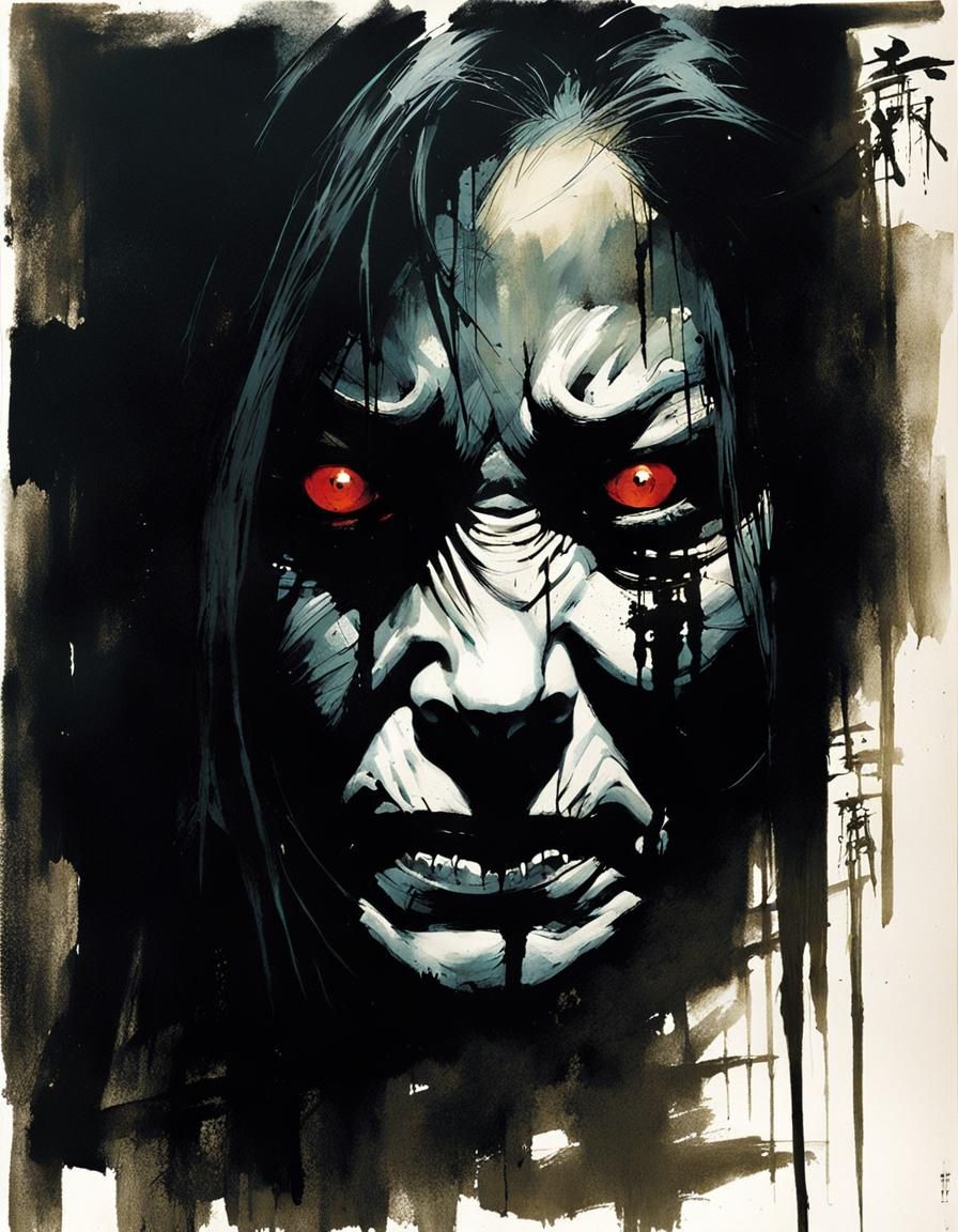 Horrendous Noir Witch Portrait in Chiaroscuro Style