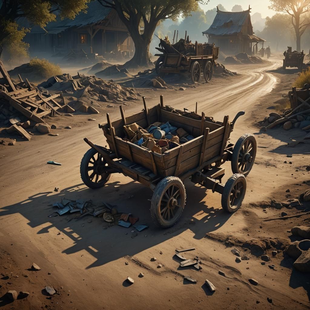 Abandoned Cart After Monster Attack, Matte Painting