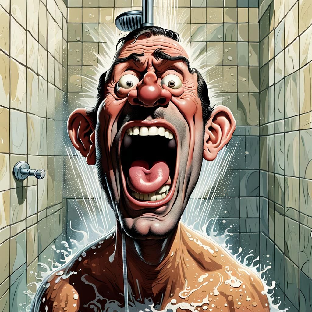 Hilarious Caricature: Man Singing in the Shower