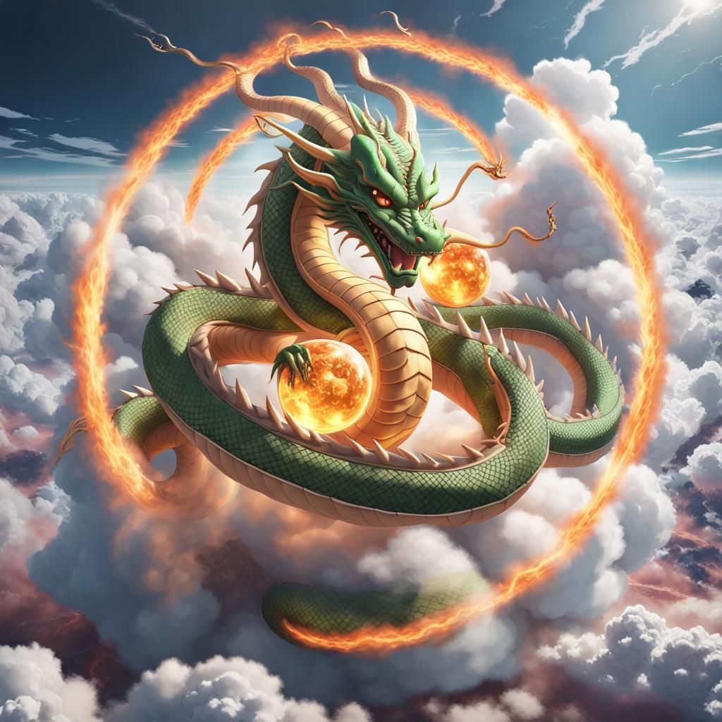 Photorealistic Dragon Shenron in the Clouds