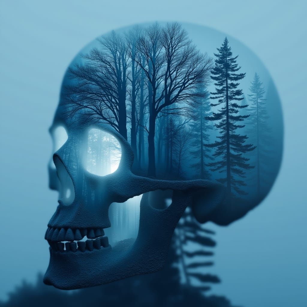 Surreal Skull Landscape with Trees Growing from Eye Sockets ...