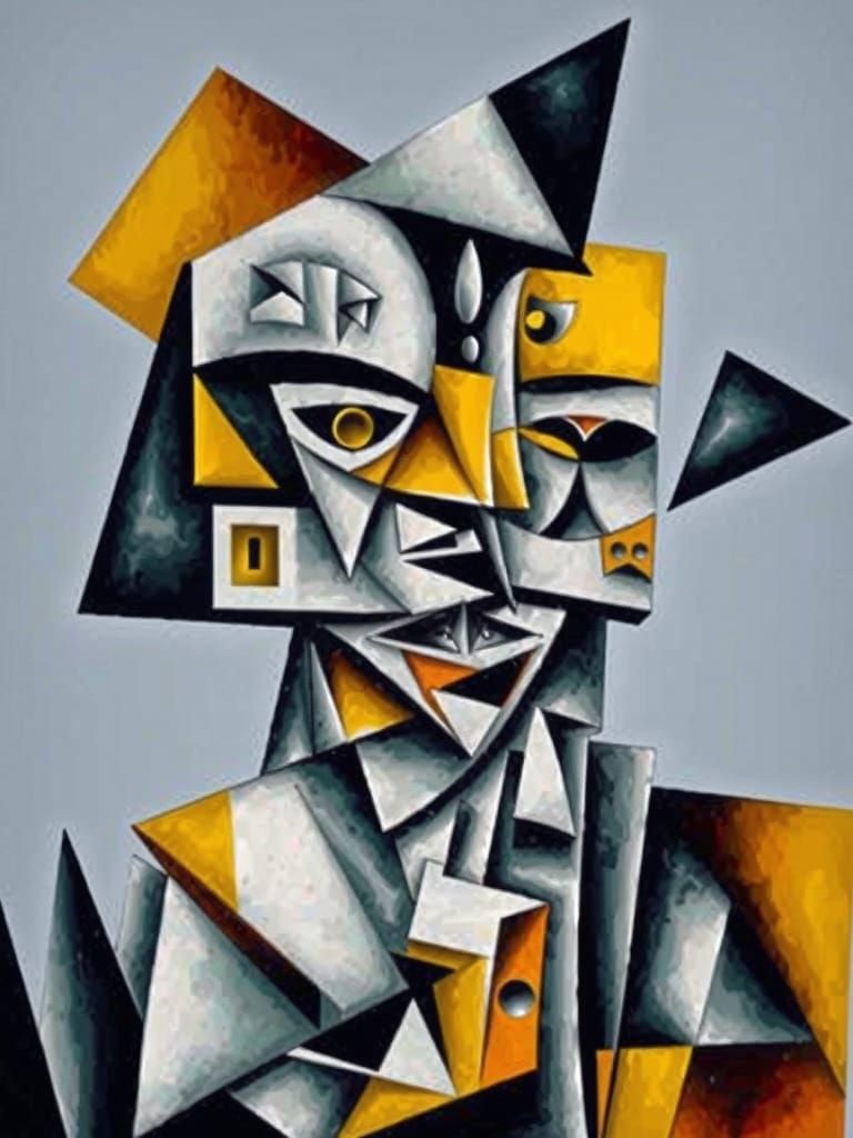 Cubist Tiger Man Portrait in Bold Squares