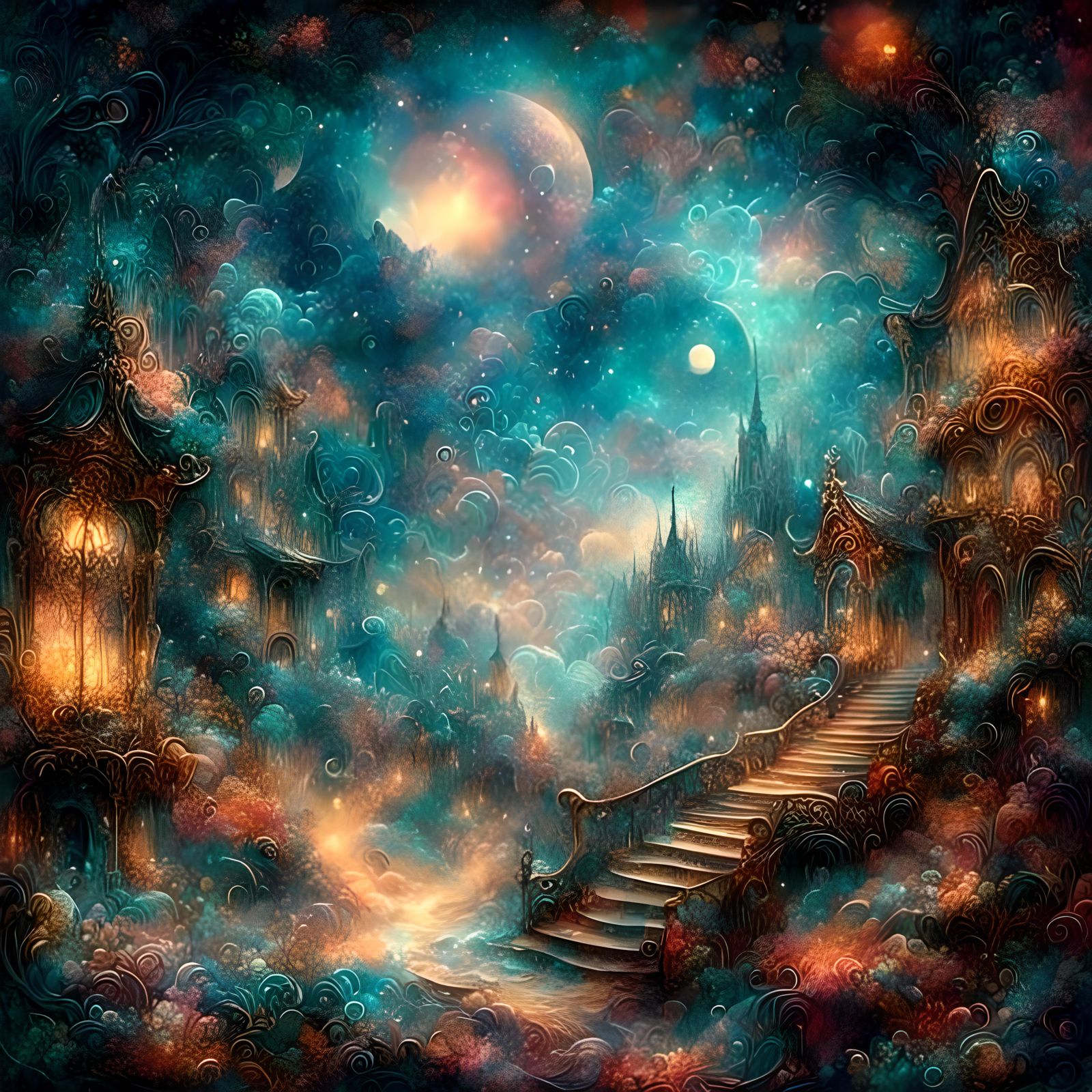 Fantasy Library in Alcohol Ink Style