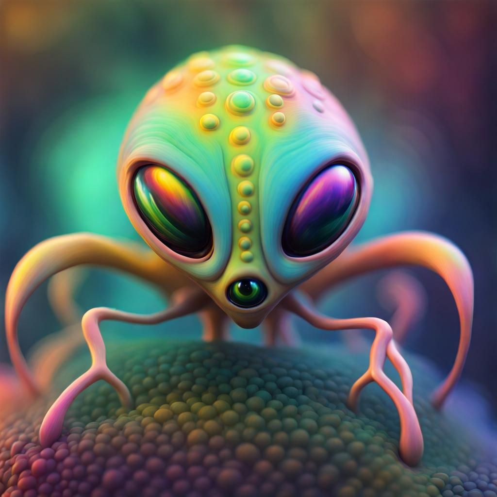 Colorful Alien Creature with Eyes-on-Stalks