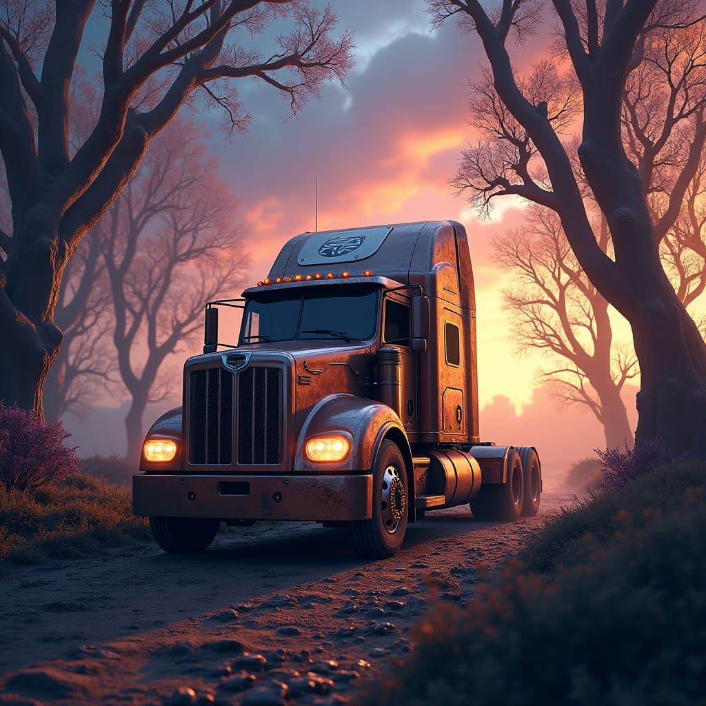 Majestic Truck in Dreamlike Fantasy Landscape