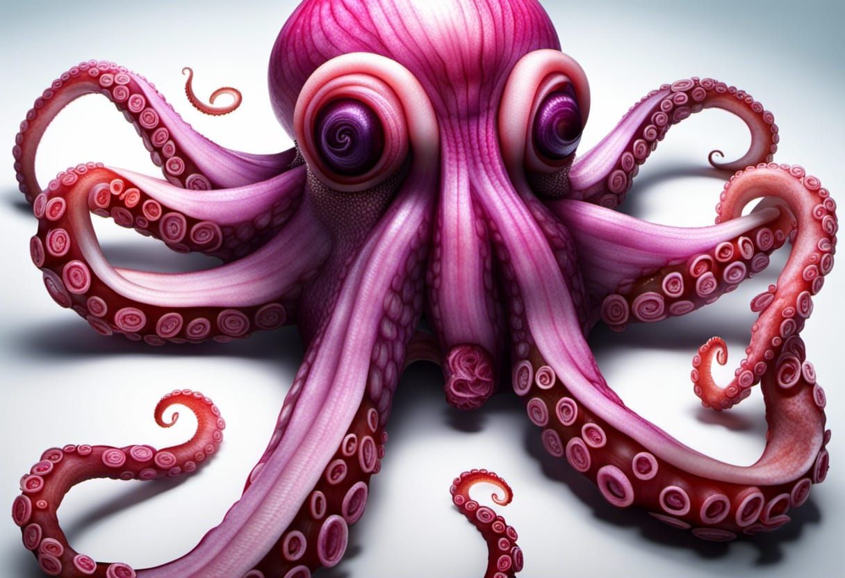 Realistic Octopus Sculpture Made of Sliced Red Onions