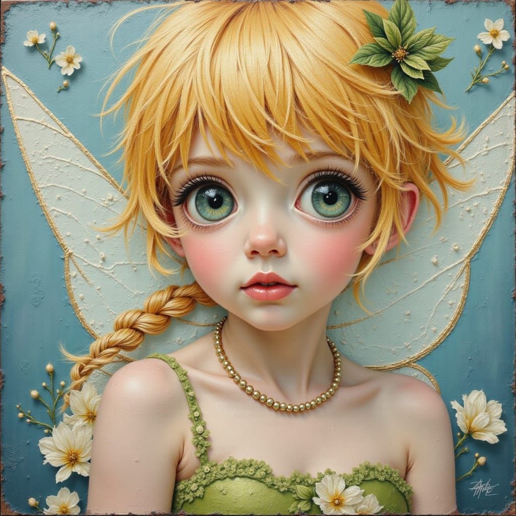 Closeup neck-up portrait of gorgeous Tinkerbell, Oil Paintin...