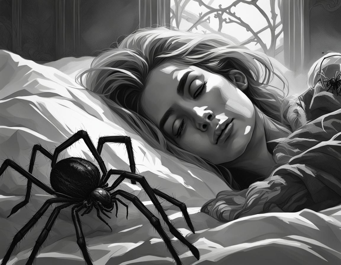 Woman Sleeping with Spiders: Detailed Portrait