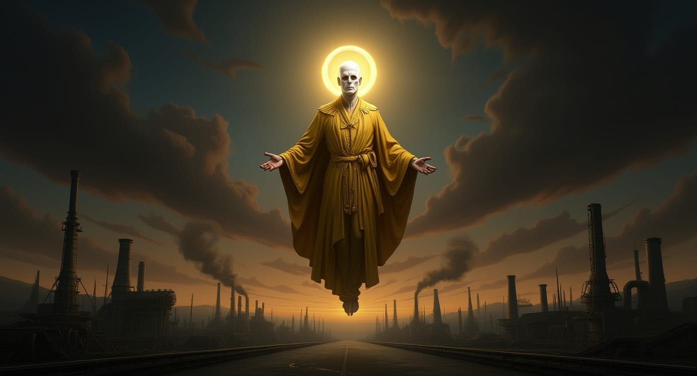 Sci-Fi Factory Overlook by Enormous Golden Figure