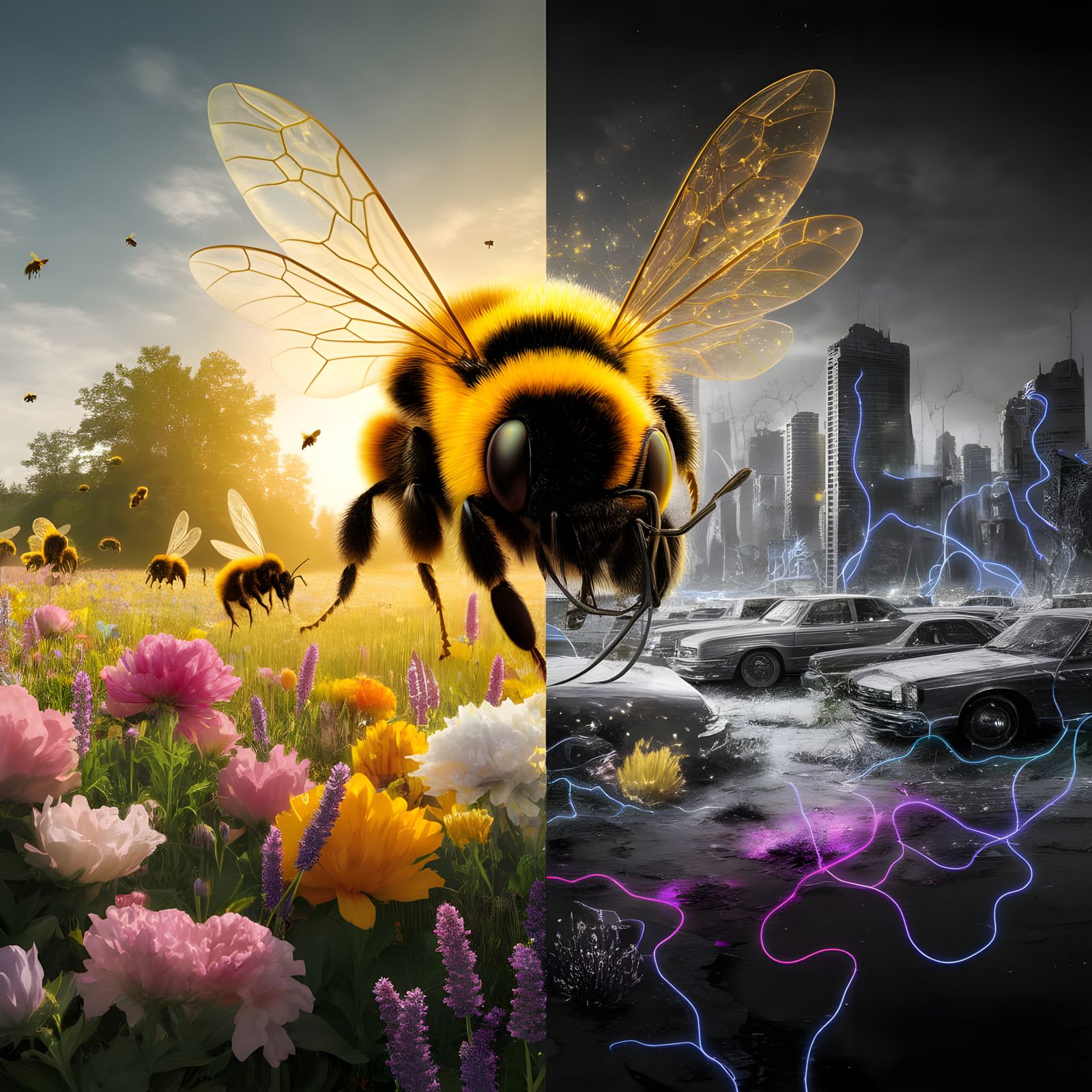 Surreal Wildflower Meadow Meets Urban Decay in Vibrant Chiar...