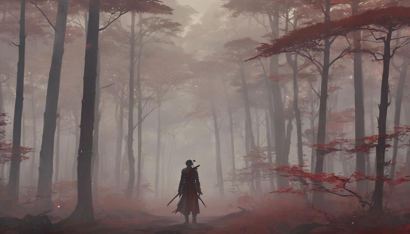 Heroic Swordsman in Misty Forest: Anime Concept Art