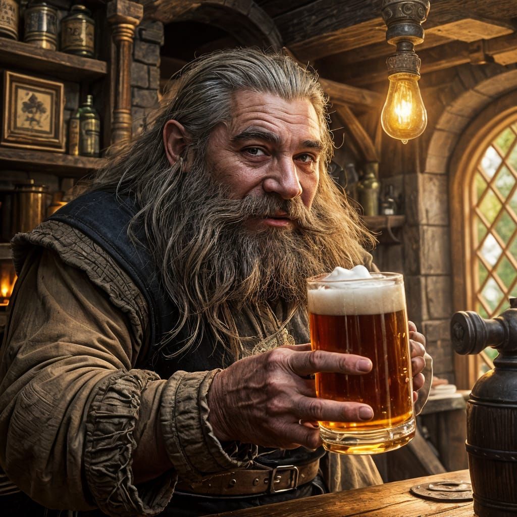 Stout Dwarf Bartender in Detailed Matte Painting